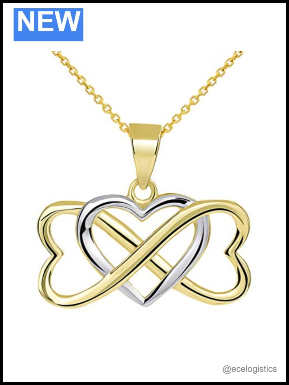 14k Yellow Gold Two Tone Triple Heart Infinity Pendant Necklace